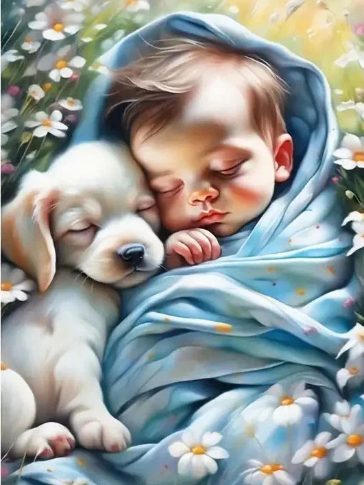 DIY Diamond Painting Portrait Baby  and Puppy