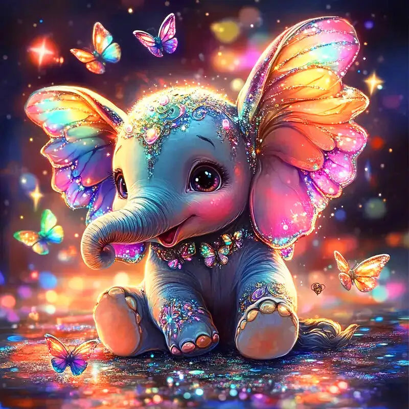 Diamond Painting Elephant & Butterfly — 5D Animal Diamond Art Kit