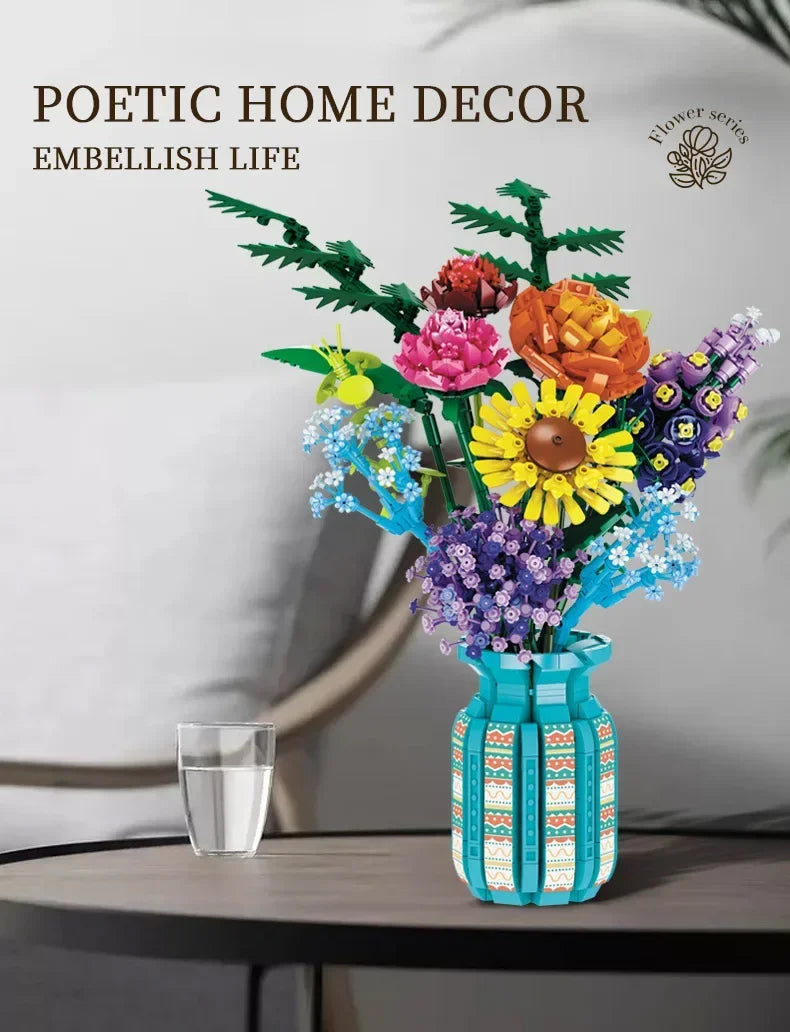 1853 PCS Flower Bouquet Building Blocks