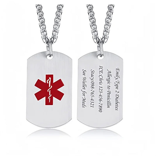19" Medical Alert Necklace for Men --Women