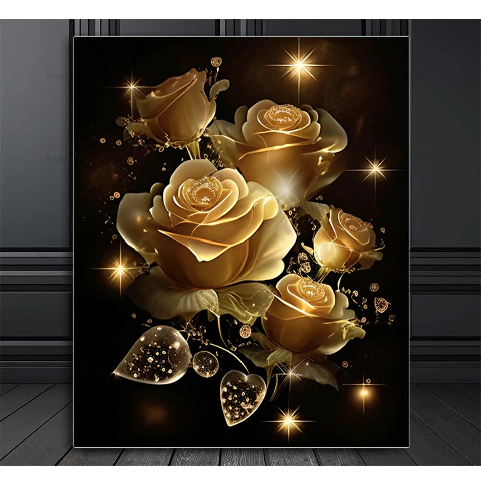 Diamond Painting Landscape Flower Golden Rose