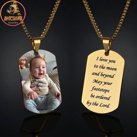 Stainless Steel Engraved Name Photo Necklace