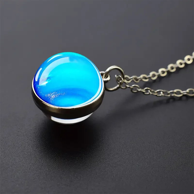 Double Sided Galaxy Planet Glass Ball Pendant