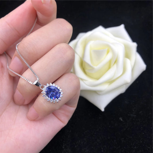 Solid 14K White Gold Pendant Cute Oval Shape Sapphire
