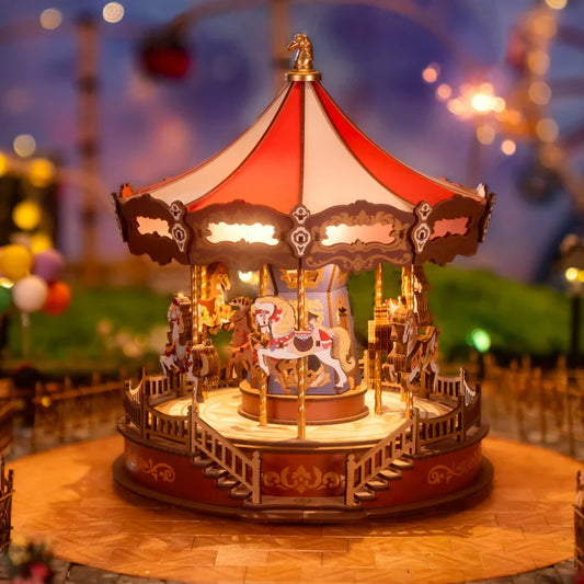 3D Wooden Puzzle Carousel Music Box