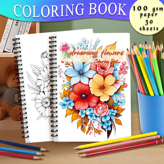 Women's Spiral  Flowers Color Book