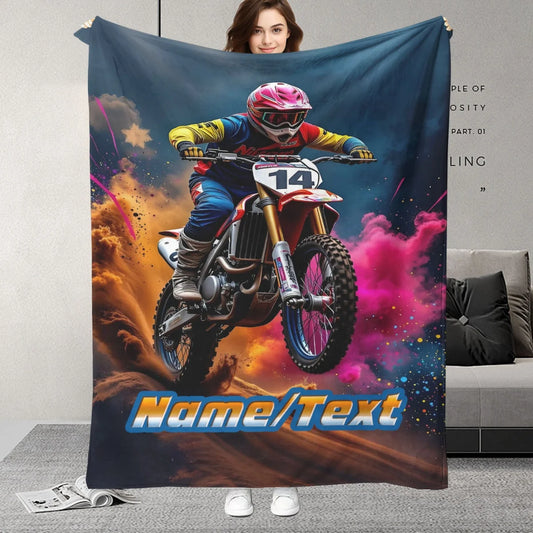 Customizable name motocross pattern throw blanket