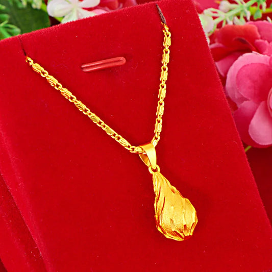 Pure 18k Gold Color Water Droplet Necklace Chain