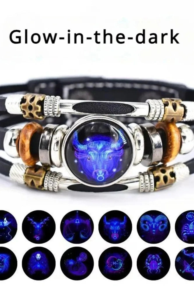 Twelve Constellations Luminous Leather Bracelet