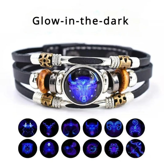 Twelve Constellations Luminous Leather Bracelet
