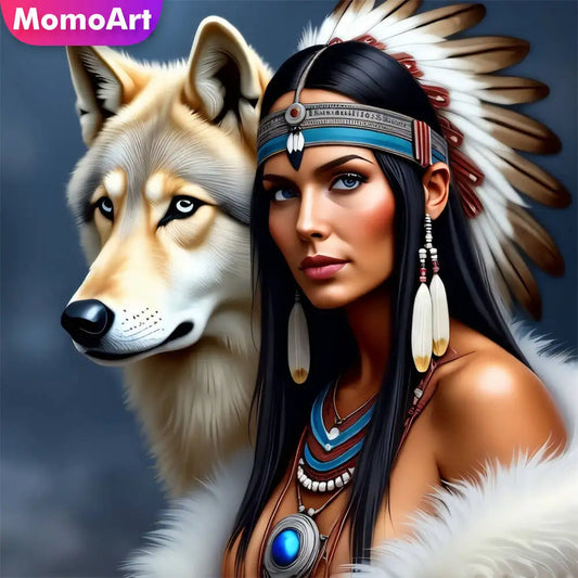 DIY Woman with Wolf  Diamond Painting