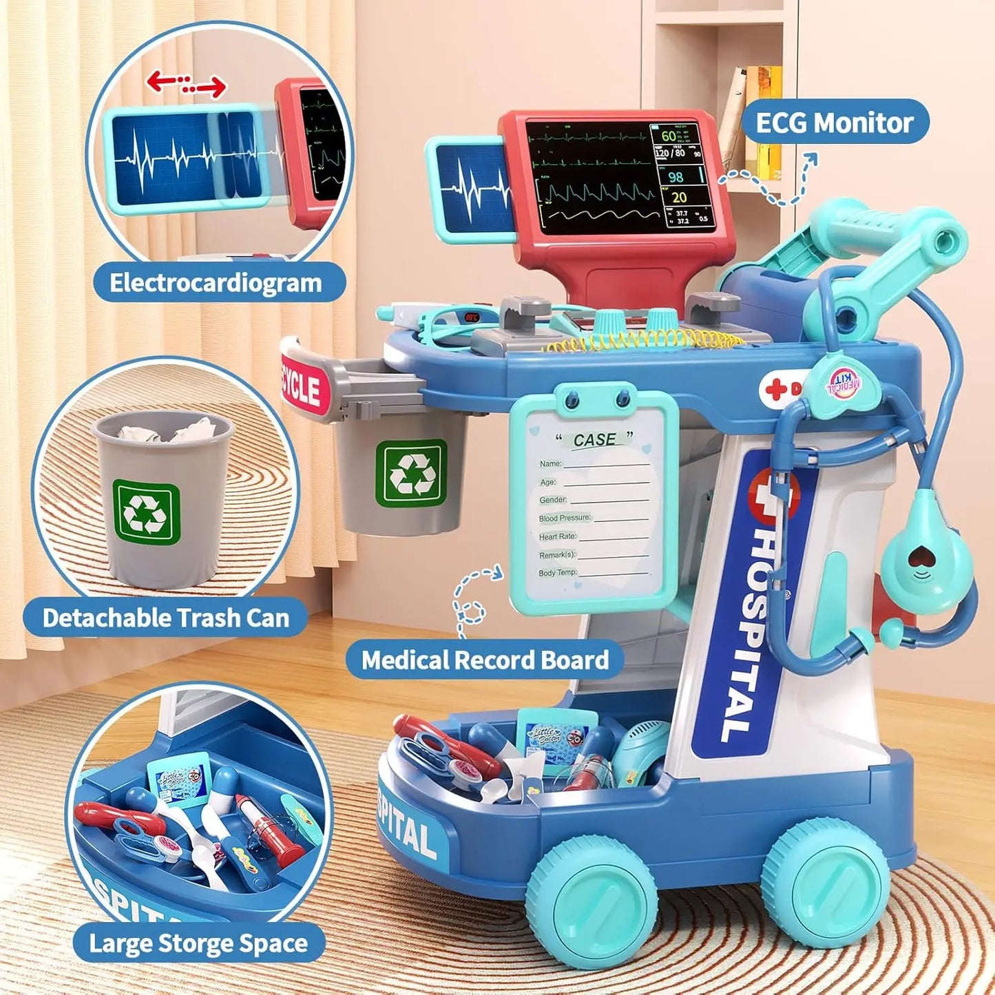 Doctor Cart Learning Toy Play Medical Station Set