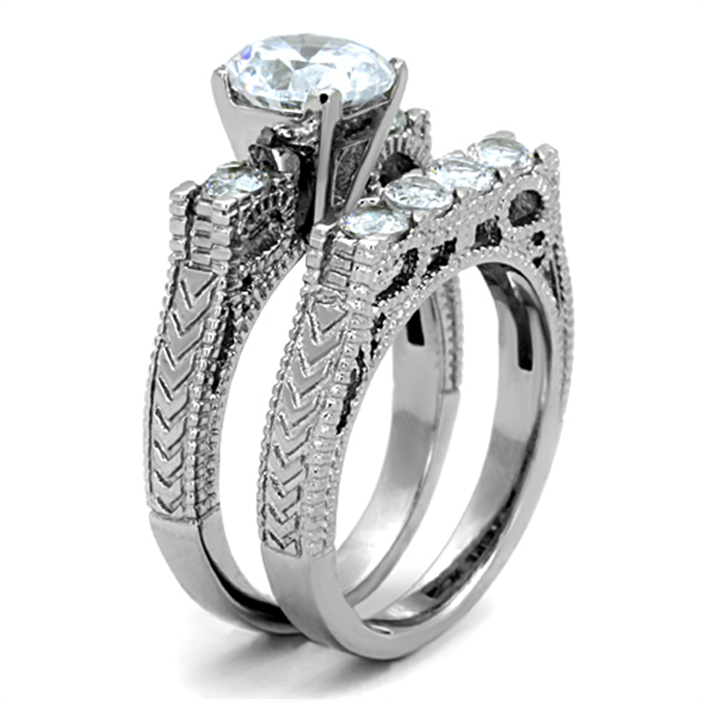TK5X019 - High polished (no plating) Stainless Steel Ring with AAA Grade CZ  in Clear-3