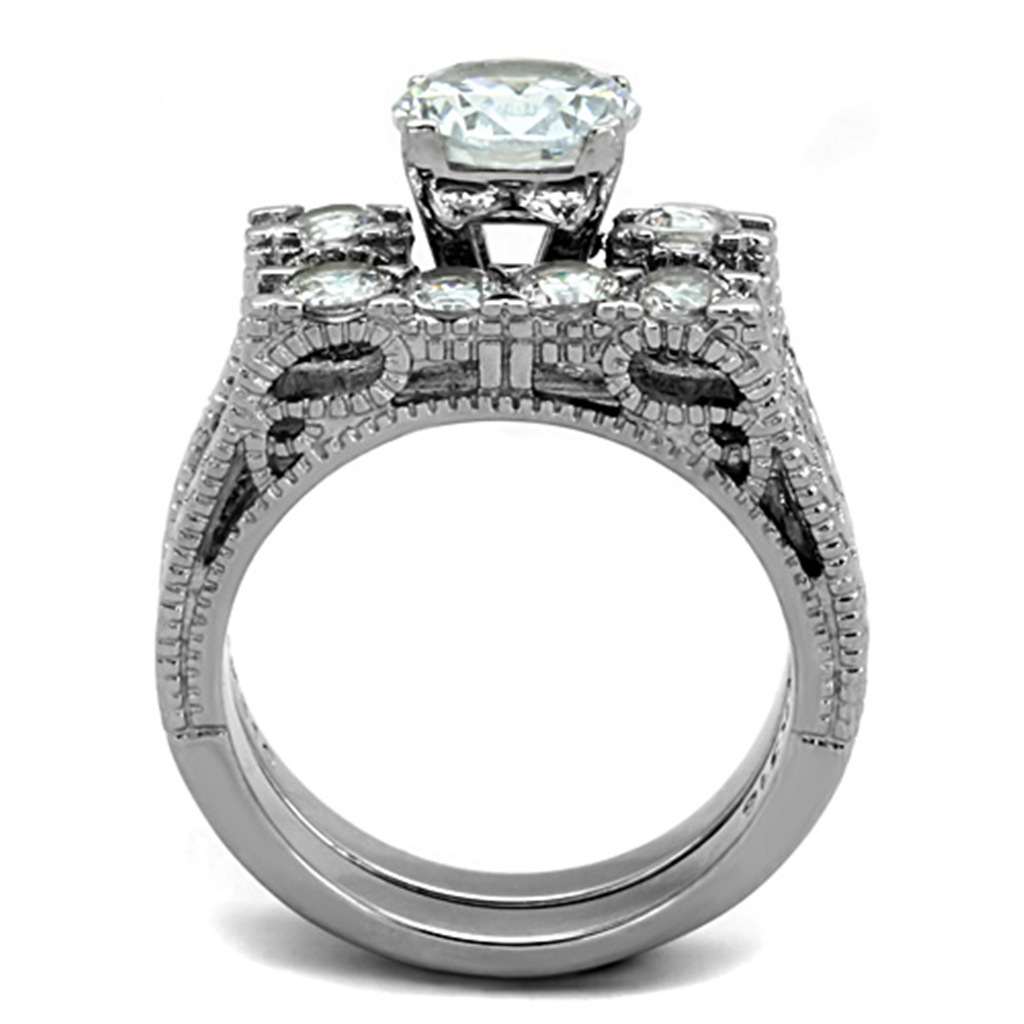 TK5X019 - High polished (no plating) Stainless Steel Ring with AAA Grade CZ  in Clear-2